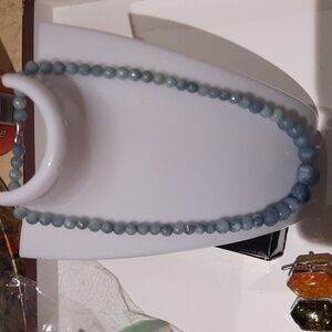New Genuine Faceted Aquamarine March Birthstone Beaded Necklace 17" Rhodium